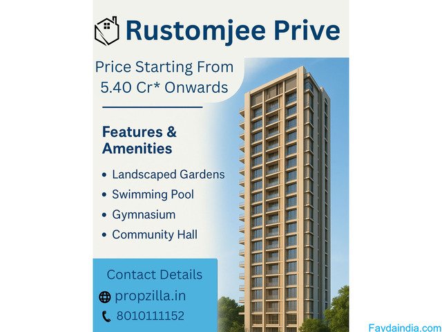 Rustomjee Prive Bandra – Flats for Sale, Rent, Photos & Investment Insights