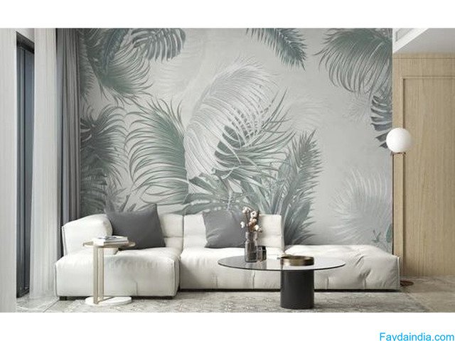 Tropical Vibes with Wild Green Gray Leaves Peel and Stick Décor
