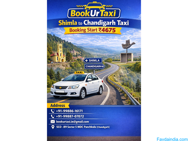 Shimla to Chandigarh Taxi | Booking Start ₹2380 - BookUrTaxi