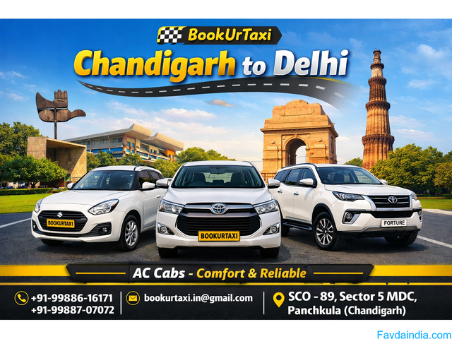 Chandigarh to Delhi Taxi | Booking Start ₹2150 - BookUrTaxi