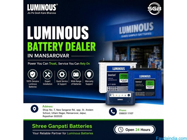 Shree Ganpati Batteries-Luminous Battery Dealer in Mansarovar